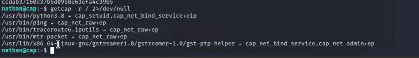 getcap output showing python3 cap_setuid